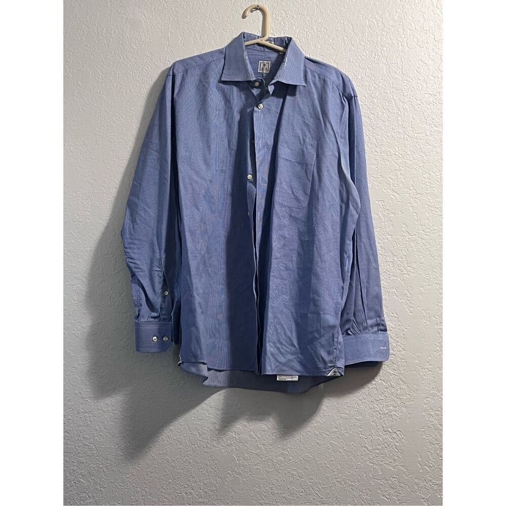 Peter Millar 17 L  Blue‎ Checkered Button-Down Dress Shirt Long Sleeve Cotton